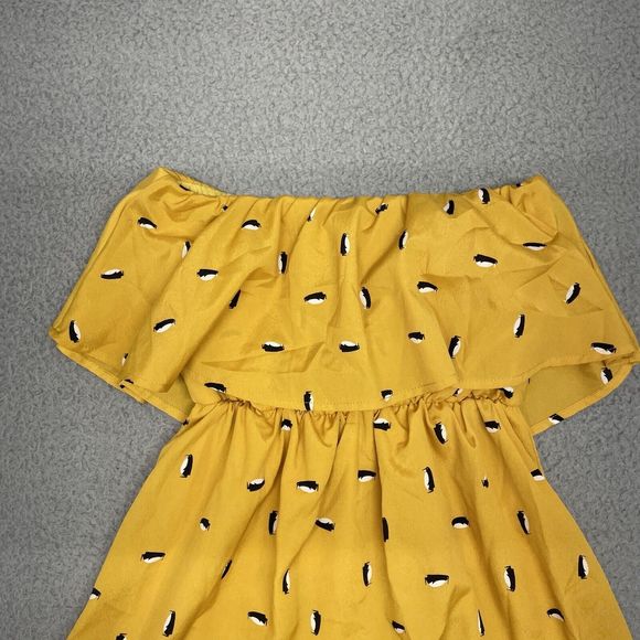 Everly Sleeveless Mini Dress Womens Small Yellow Penguin Print Flowy Tiered - Picture 13 of 15
